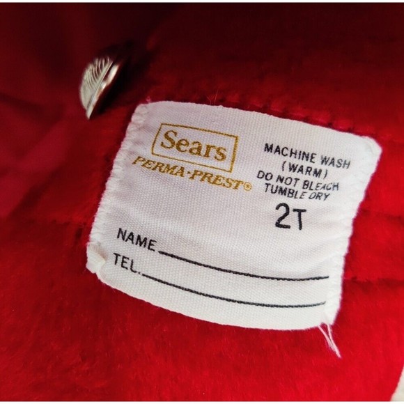 Vintage 70s Sears Coat Hooded Girls Red Christmas 2T Gold Buttons 1970s Hooded - Picture 7 of 12